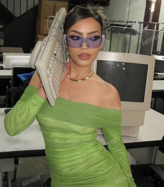 AIEYEZO Oversized Y2K Sunglasses for Women Men Trendy Retro Wrap Around Big Shield Sun Glasses