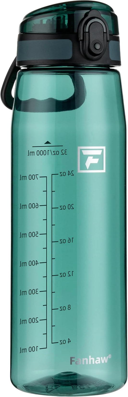 Fanhaw 32 oz Tritan Water Bottle with Chug Lid - Clear, BPA-Free, Lightweight, Wide Mouth, Leak-Proof, Perfect for Gym, Travel, School, Office, and Sports (Dark Green)