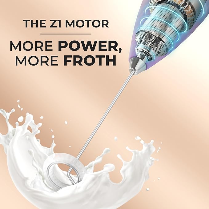 Zulay Powerful Milk Frother (4 Duracell Batteries Included) - Handheld Milk Frother Wand Drink Mixer for Coffee - Powerful Milk Foamer for Cappuccino, Frappe, Matcha & Creamer - Galaxy Black/Purple