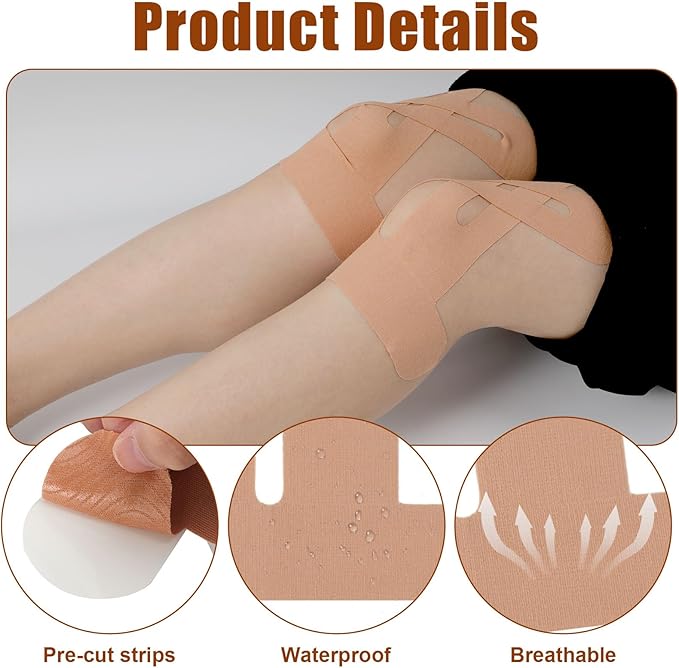 10Pcs Kinesiology Tape for Knees,Athletic Tape,Waterproof & Breathable Kinesio Tape,Elastic Sports Tape for Knee Pain Relief,Kinesiology Tape Precut,Knee Tape,Muscle Tape for Knee Support (Skin Color)