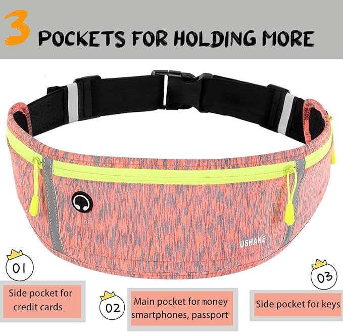 USHAKE Slim Running Belt, Workout Fanny Pack for Men Women,Exercise Waist Pack for Apple iPhone Holder, Runner Belt for Running Walking Cycling Camping Gym