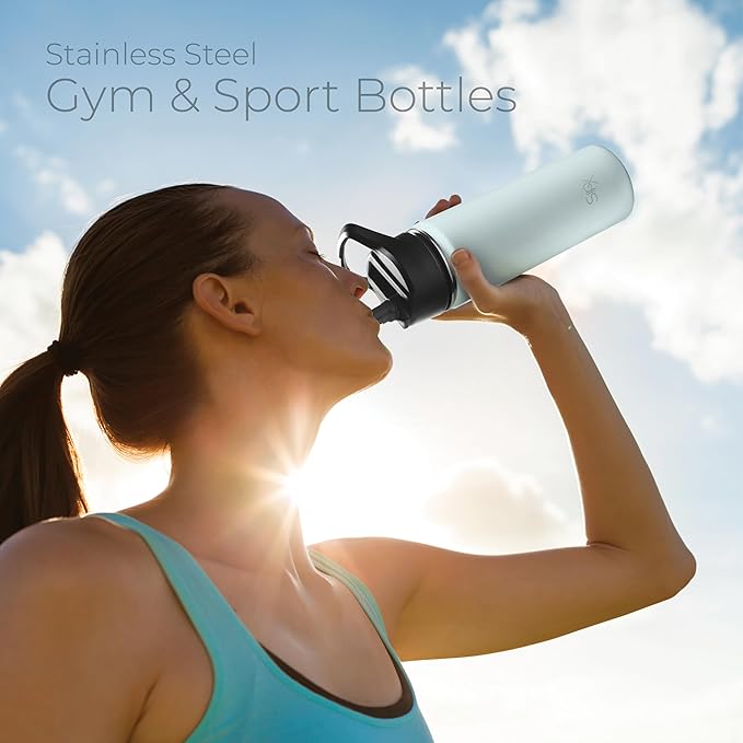 SipX™ 18 oz Insulated Water Bottle with 3 Lids – Leakproof Stainless Steel, Triple Insulated – Cold 24 Hours/Hot 12 Hours – Durable Bottle for School, Gym, Travel – Blue