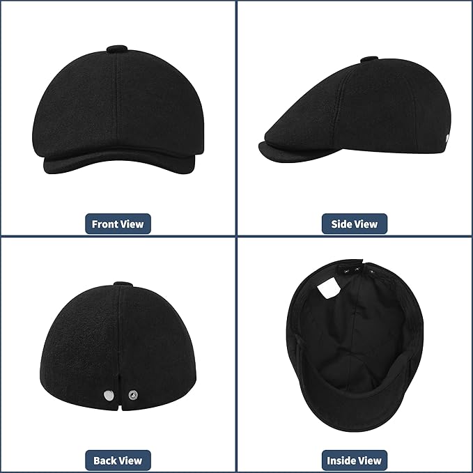 KUJUHA Wool Men's Newsboy Caps Flat Irish Cabbie Ivy Gatsby Newsboy Driving Hat Hunting Cap Winter Hat
