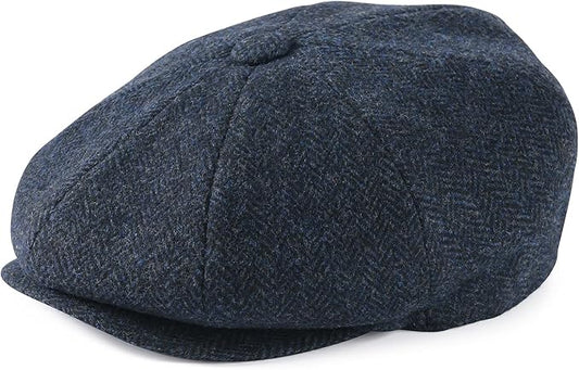 Men Wool Blend 8 Panel Newsboy Cap Tweed Cabbie Hat Snap Brim