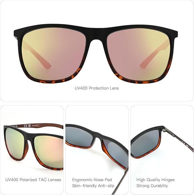 ZENOTTIC Square Polarized Sunglasses for Men Ultralight Carbon Fiber Sun Glasses Driving Fishing Golf Sports UV400 Protection