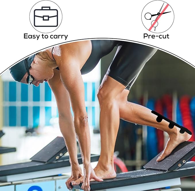 30 Pcs Tape for Achilles Tendon, Waterproof Adhesive Precut Achilles Tendon Ankle Athletic Tape Latex Free for Achilles Tendon Muscle Support (Black)