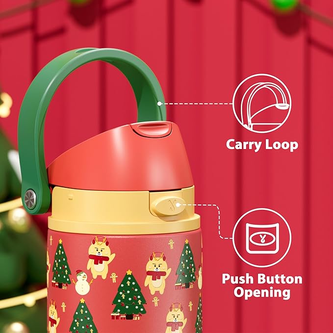 24 oz Christmas Insulated Water Bottle: Meoky Stainless Steel Water Bottle with Straw and Spout Lid - Leak Proof, Cold for 24 Hours, Fits in Car Cup Holder, Christmas Gifts for Women Men, Santa Deer