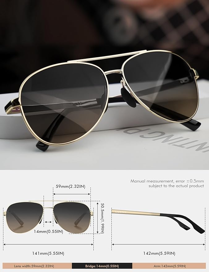 LUENX Aviator Sunglasses for Men Women Polarized - UV400 Protection, Stylish Shades, Driving, Outdoor Activities