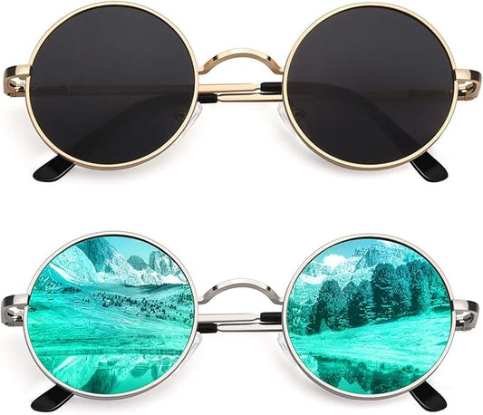 CGID Retro Round Polarized Sunglasses Mens Womens Circle Metal Hippie Shades UV400 Protection E01