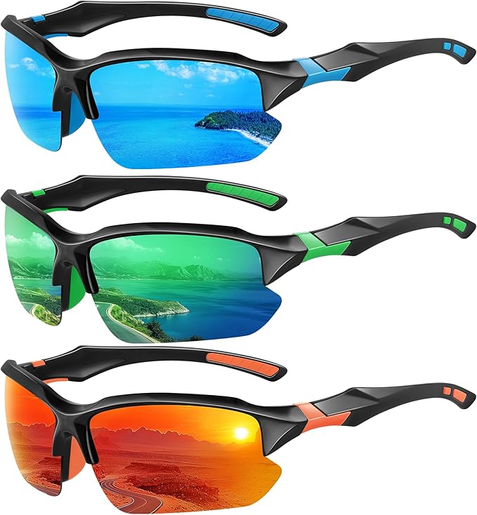 XVXV Polarized Sports Sunglasses for Men - UV Protection Half Frame Sun Glasses for Running Fishing