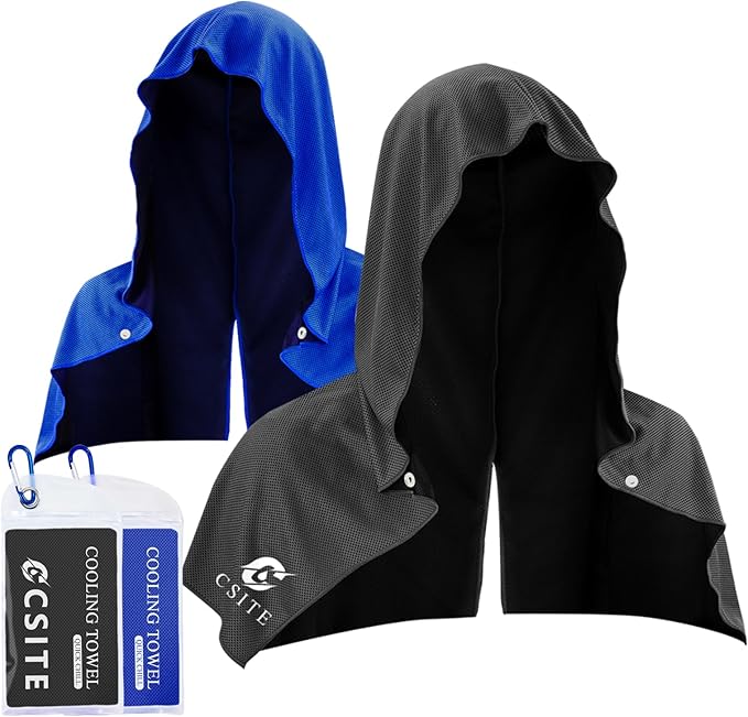 2 Pack Cooling Hoodie Towels, Instant Cooling Towels for Neck and Face, UPF 50 Sun Protection, Ice Towel for Hot Weather, Head Towel for Sports, Camping, Cycling & More Activities