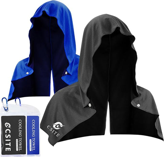 2 Pack Cooling Hoodie Towels, Instant Cooling Towels for Neck and Face, UPF 50 Sun Protection, Ice Towel for Hot Weather, Head Towel for Sports, Camping, Cycling & More Activities