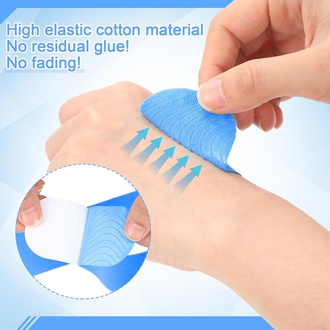 12 Pcs Precut Kinesiology Tape for Knees Waterproof Sport Knee Tape Elastic Breathable Latex-Free Athletic Tape Knee Pain Relief Tape for Knee Tendons Support Strips Fitness (Blue)