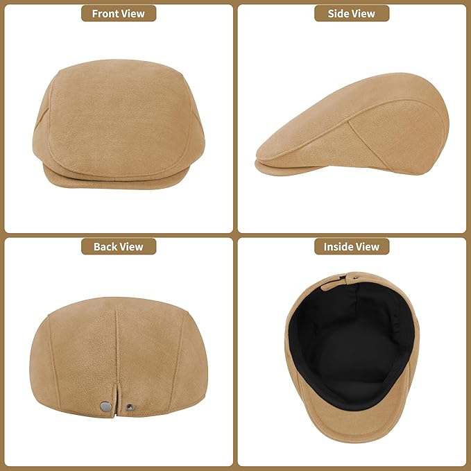 Men's Adjustable Newsboy Hat Classic Flat Gatsby Cabbie Ivy Cap for Golf Driving Winter