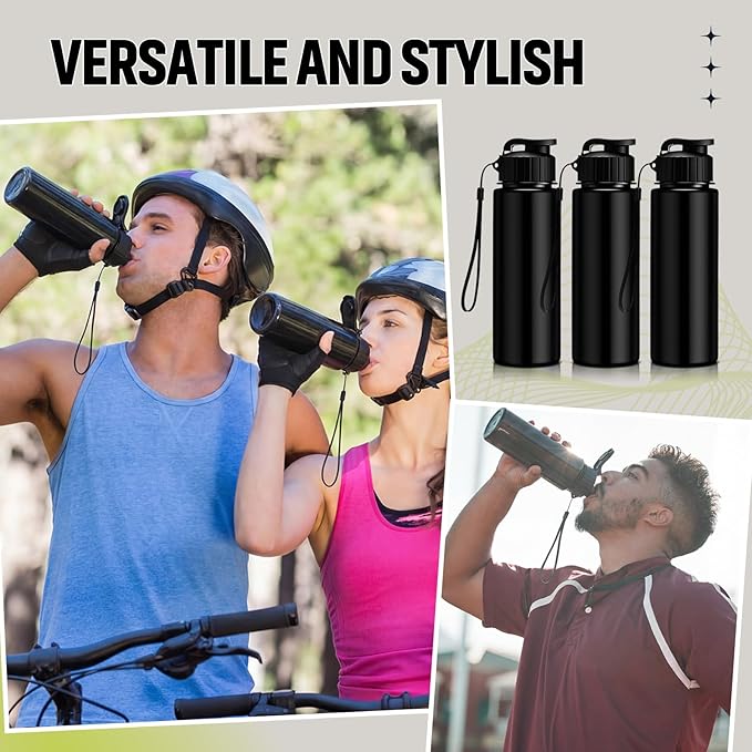 Domensi 50 Pieces Plastic Water Bottle Bulk 17 oz Sports Adults Reusable Large Water Bottles with Leak Proof Flip Top for Adults Fitness (Solid Black)