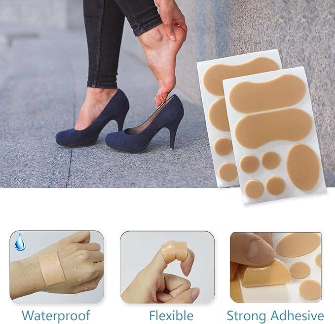 30 Sheet Foam Blister Bandages Pads - Waterproof Adhesive Blister Cushion Toe Tapes for Heel/Foot/Toe - Heel Pad for Prevention/Recovery, Secures Dressings & Skin Chafing Protector