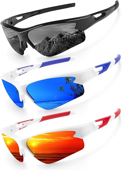 KALIYADI Sports Sunglasses for Men, Polarized Sun Glasses for Men Women Youth Baseball Softball with UV Protection