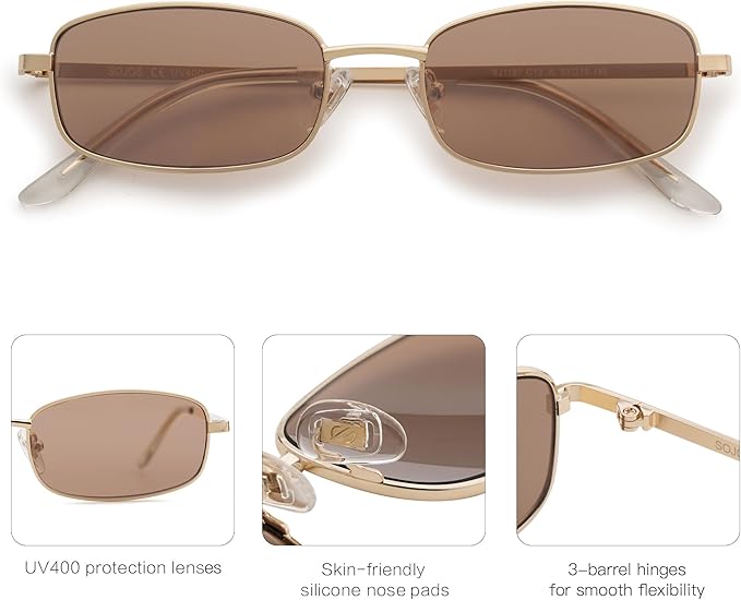 SOJOS Trendy Small Y2k Rectangle Sunglasses Womens Mens, Retro Narrow Chic Thin Skinny Sunnies SJ1187