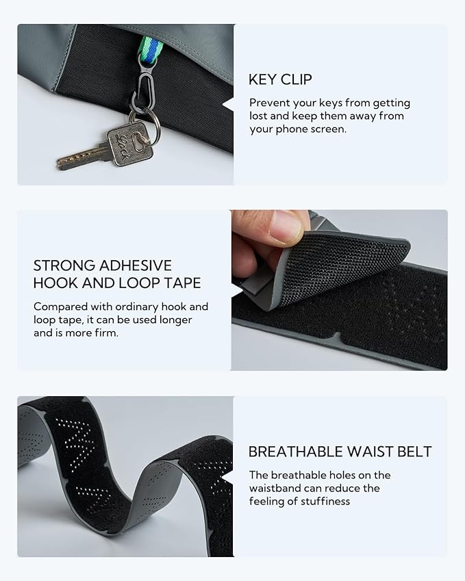 WATERFLY Running Belt Fanny Pack: Slim Waist Bag for Men Women, Workout Fitness Phone Holder for Exercise Marathon Jogging-Grey