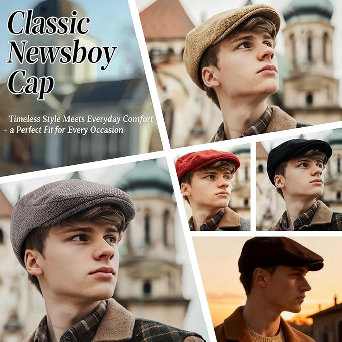 LADYBRO 2Pack Unisex Flat Cap Newsboy Hats for Men Women, Summer Casual Adjustable