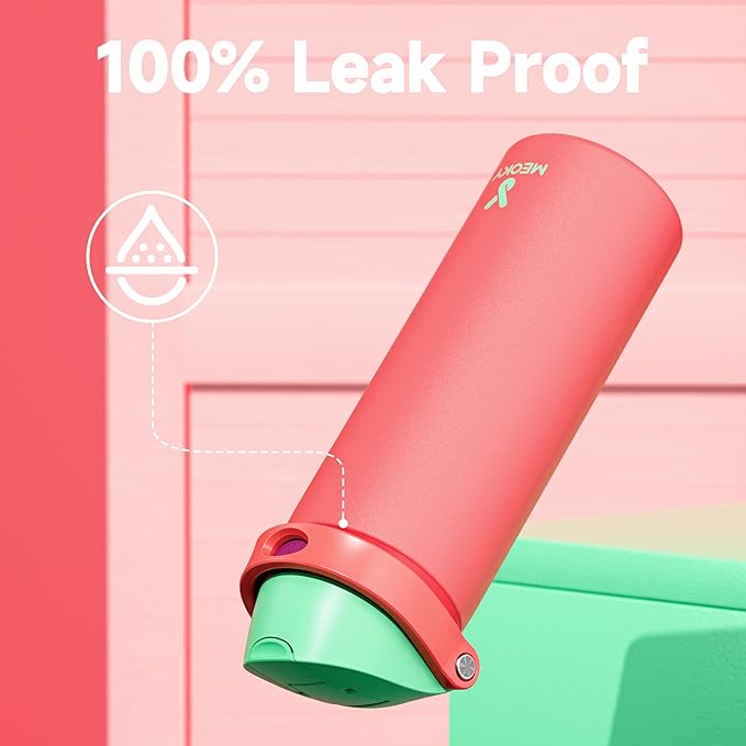 24 oz Insulated Water Bottle for Women: Meoky Stainless Steel Water Bottle with 2-in-1 Straw Lid - Leak Proof, Cold for 24 Hours, Fits in Car Cup Holder, BPA-Free for Sports Travel, Strawberry Field
