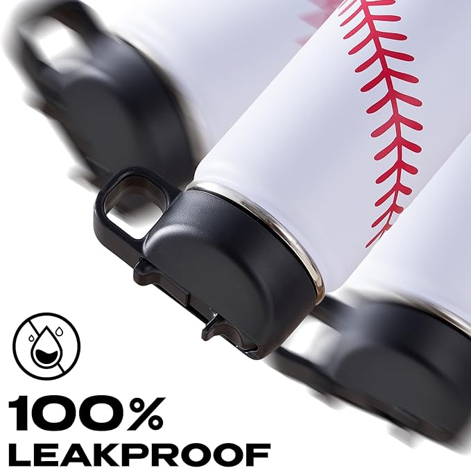 Baseball Water Bottles for Boys 18 oz and 100 PCS Baseball Stickers Sports Insulated Stainless Steel Water Bottle Baseballs Accessories Stuff Gear Gifts For 8-12 12-14 Player