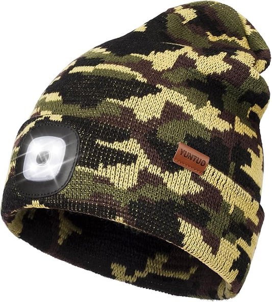 YunTuo LED Beanie with The Light, Unisex USB Rechargeable Headlamp Winter Knitted Cap Gifts for Men Dad Husband Him