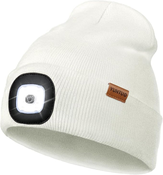 YunTuo LED Beanie with The Light, Unisex USB Rechargeable Headlamp Winter Knitted Cap Gifts for Men Dad Husband Him
