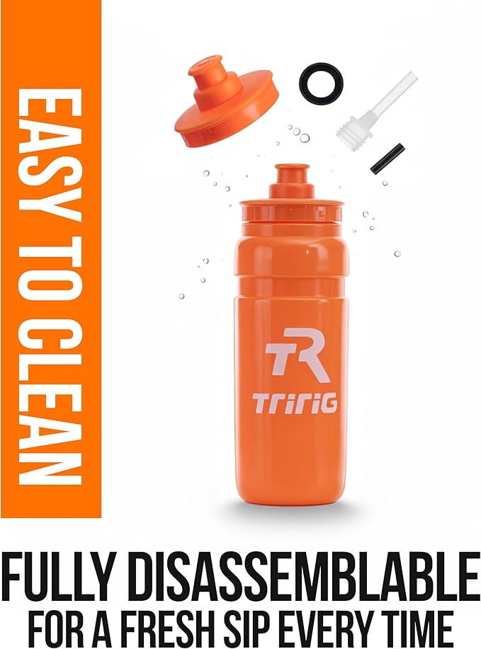 TRIRIG TR Cycling Water Bottles 25 Oz Orange Featuring a Watergate Lid for Easy, Leak Proof Access - Fits Standard Bike Cages for Triathlon Bikes, Gym & Outdoor Lightweight Sports Water Bottle