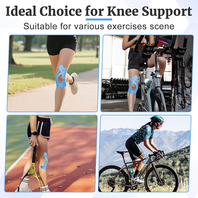 20 Pcs Precut Kinesiology Tape for Knees,Kinesiology Ankle Tape,Waterproof Elastic Knee Kinetic Tape,Breathable Latex-Free Tape for Knee Support and Stability,Pain Relief(Blue)