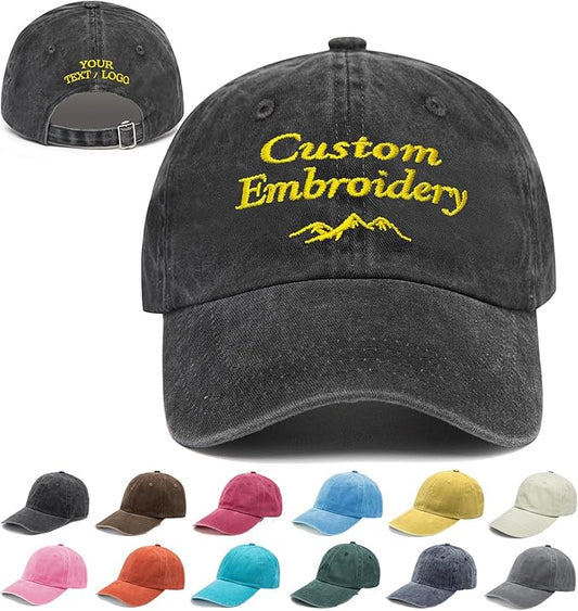 Custom Embroidered Hats, Personalized Embroidery Baseball Caps Add Your Logo Text Gift for Men Women