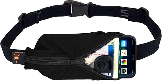 SPIbelt Running Belt for Women Men, Phone Holder for Running, Running Fanny Pack, Holder for Phone, Running Waist Pack, Adjustable Waist, [Fits All Phones]. Black with Black Zipper
