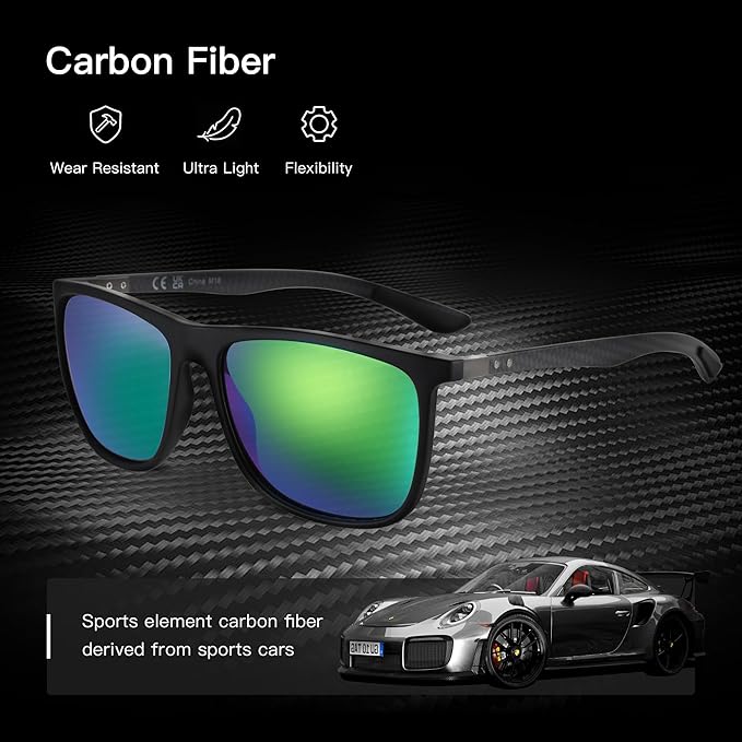 ZENOTTIC Square Polarized Sunglasses for Men Ultralight Carbon Fiber Sun Glasses Driving Fishing Golf Sports UV400 Protection