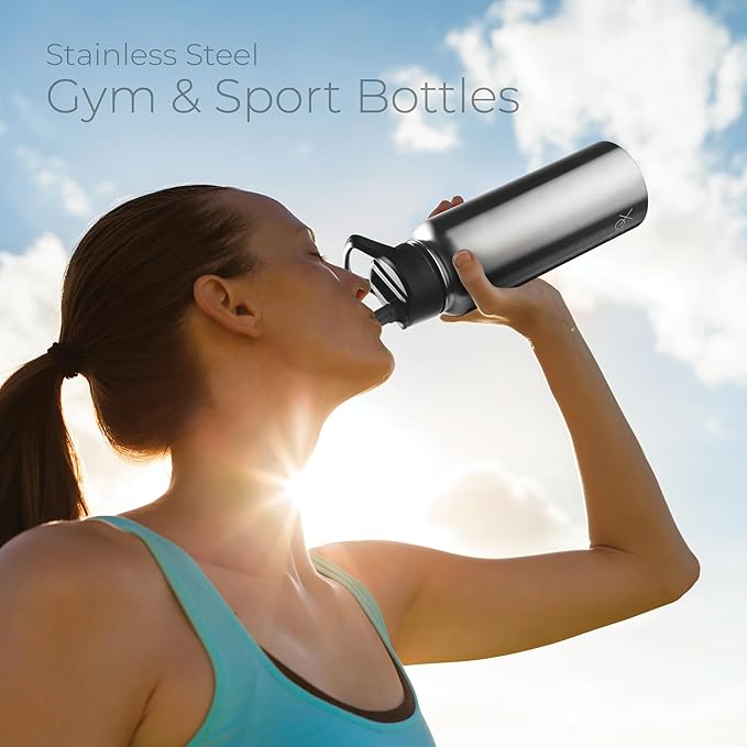 SIPX™ 40 oz Insulated Water Bottle with 3 Lids – Leakproof Stainless Steel, Triple Insulated – Cold 24 Hours/Hot 12 Hours – Durable Bottle for School, Gym, Travel – Stainless