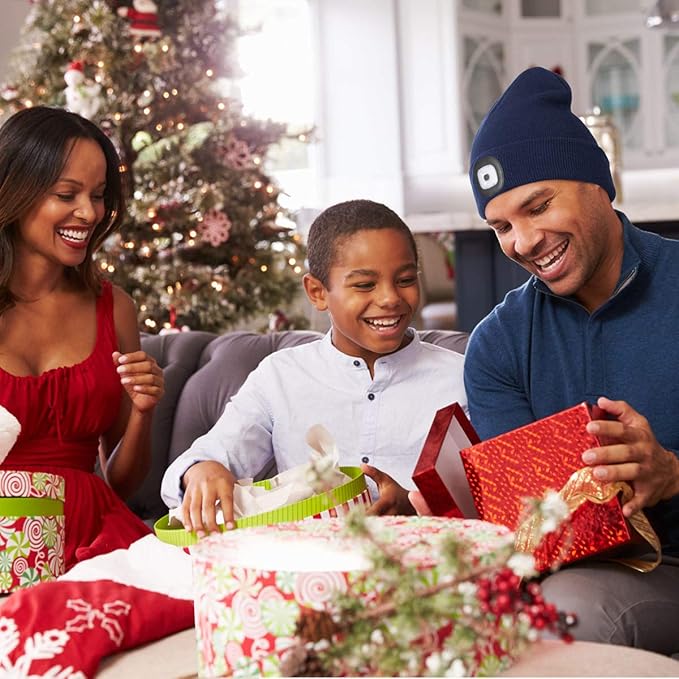 YunTuo LED Beanie with The Light, Unisex USB Rechargeable Headlamp Winter Knitted Cap Gifts for Men Dad Husband Him