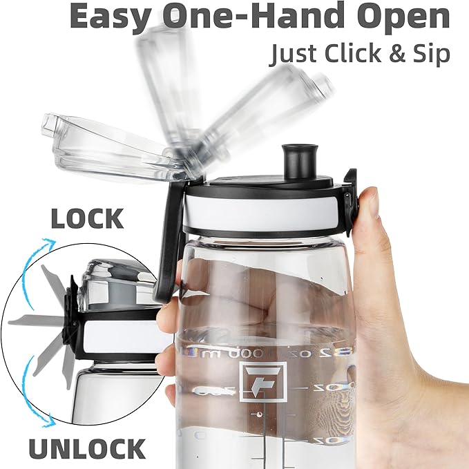 Fanhaw 32 oz Tritan Water Bottle with Chug Lid - Clear, BPA-Free, Lightweight, Wide Mouth, Leak-Proof, Perfect for Gym, Travel, School, Office, and Sports (Clear & White)