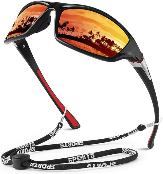 Polarized Sports Sunglasses for Men Women,Fishing Driving Rectangular Goggles UV400 Protection