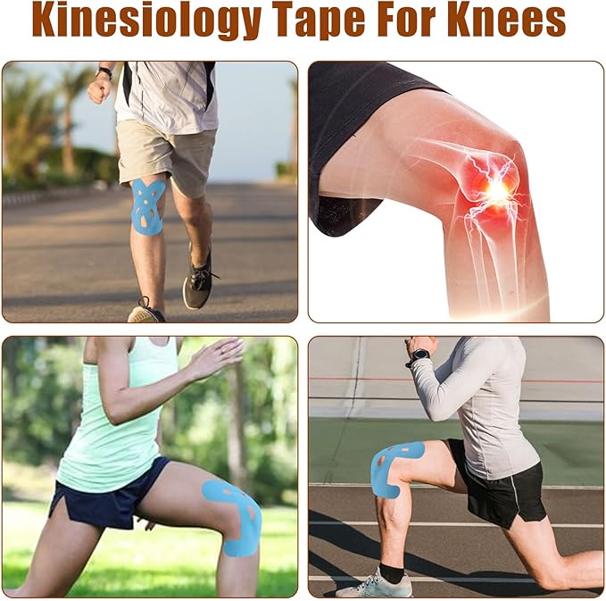 10Pcs Kinesiology Tape for Knees,Athletic Tape,Waterproof & Breathable Kinesio Tape,Elastic Sports Tape for Knee Pain Relief,Kinesiology Tape Precut,Knee Tape,Muscle Tape for Knee Support (Blue)