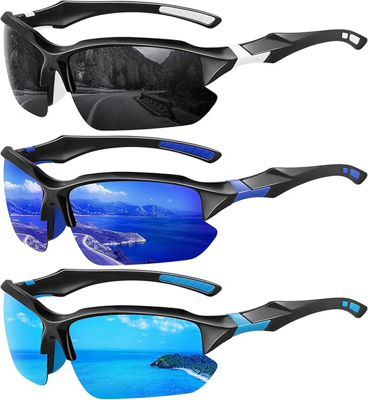 XVXV Polarized Sports Sunglasses for Men - UV Protection Half Frame Sun Glasses for Running Fishing