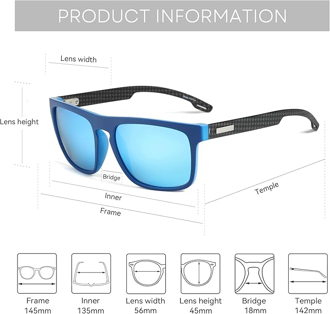 ZENOTTIC Polarized Sunglasses Men Square: Unbreakable TR90 Frame Carbon Fiber Temple UV400 Protection Sun Glasses for Driving