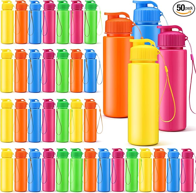 Domensi 50 Pieces Plastic Water Bottle Bulk 17 oz Sports Adults Reusable Large Water Bottles with Leak Proof Flip Top for Adults Fitness (Vivid Colors)