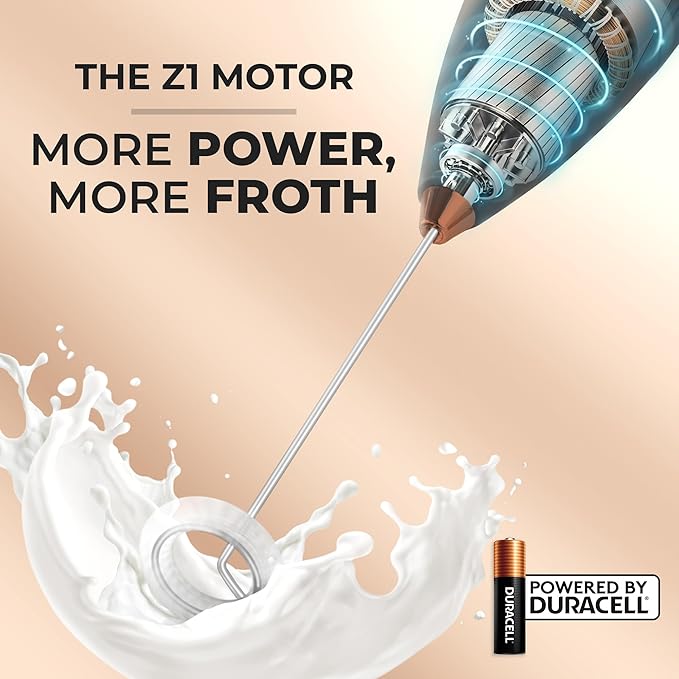 Zulay Powerful Milk Frother (4 Duracell Batteries Included) - Handheld Milk Frother Wand Drink Mixer for Coffee - Powerful Milk Foamer for Cappuccino, Frappe, Matcha & Creamer - Black/Copper
