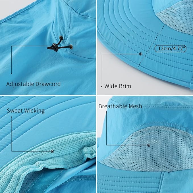 Home Prefer Outdoor UPF50+ Sun Hat Wide Brim Mesh Fishing Hat with Neck Flap