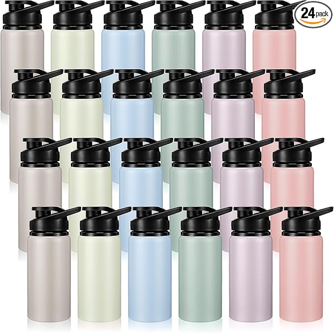 Domensi Aluminum Water Bottle Bulk Reusable Water Bottle, Lightweight Easy Carry Leakproof with Snap Lid Travel Bottles, for Gym Outdoor Sports Cycling Camping Fishing(20oz, 24 Pack)
