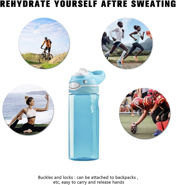 DEARART 2-Pack Pink & Sky Blue Water Bottles, 20oz Capacity Clear Bottles with Handle, 100% Leakproof Auto Spout No Straw, Suit Office Work Travel School Gym etc.