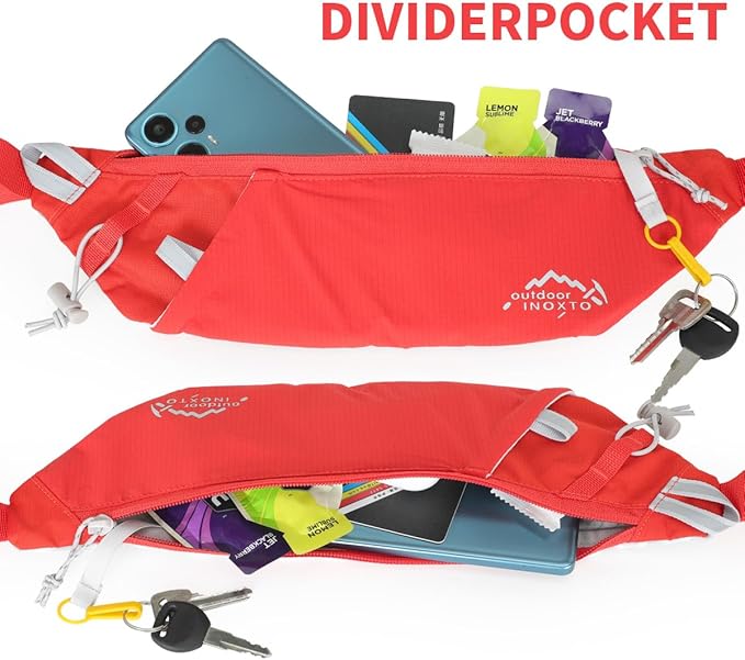 INOXTO Slim Running Belt Fanny Pack for Women and Men Sports Waist Bag Pack with 300ml Water Bottle for Running Walking Cycling Hiking Reflective Running Pouch Belt for All Phones (Black) (Orange)