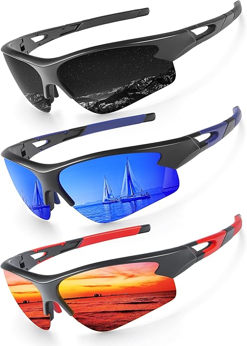 KALIYADI Sports Sunglasses for Men, Polarized Sun Glasses for Men Women Youth Baseball Softball with UV Protection