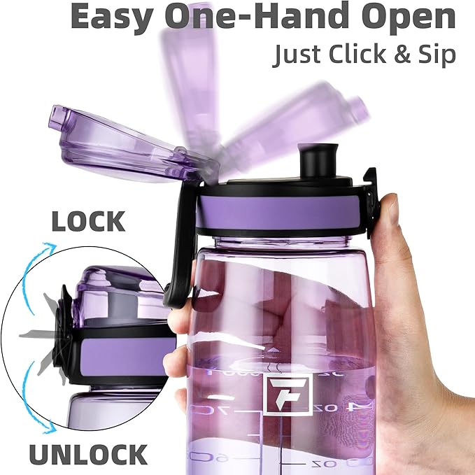 Fanhaw 32 oz Tritan Water Bottle with Chug Lid - Clear, BPA-Free, Lightweight, Wide Mouth, Leak-Proof, Perfect for Gym, Travel, School, Office, and Sports (Amethyst)