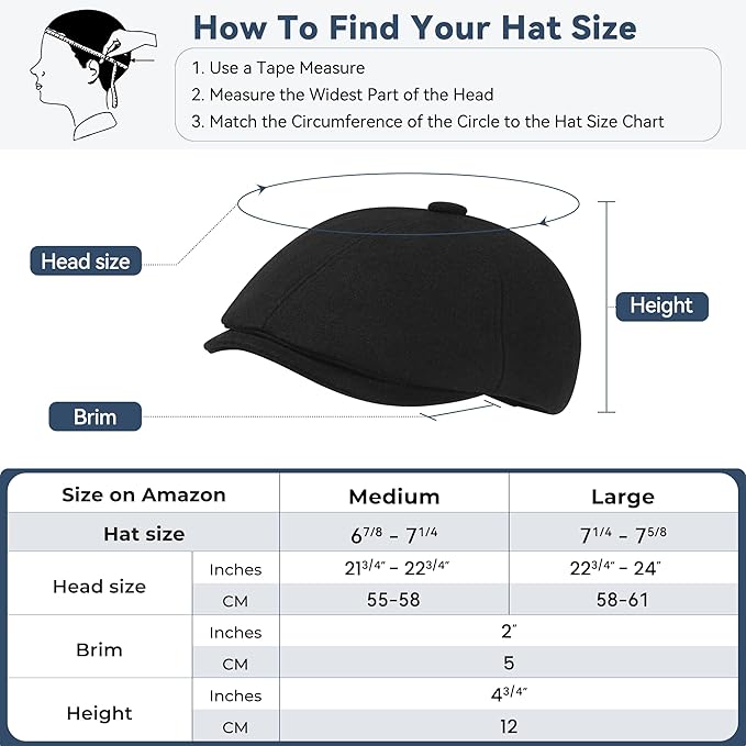 KUJUHA Wool Men's Newsboy Caps Flat Irish Cabbie Ivy Gatsby Newsboy Driving Hat Hunting Cap Winter Hat