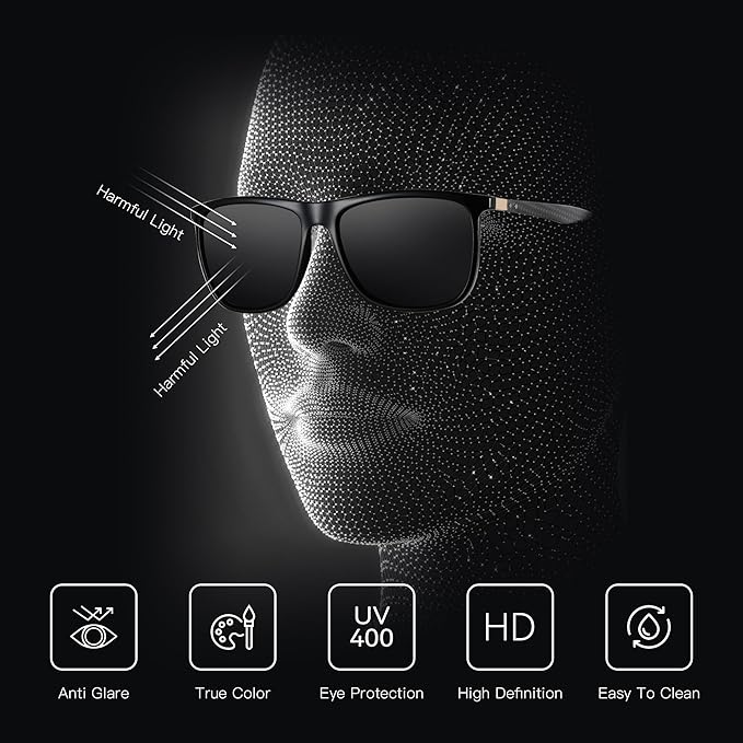 ZENOTTIC Square Polarized Sunglasses for Men Ultralight Carbon Fiber Sun Glasses Driving Fishing Golf Sports UV400 Protection